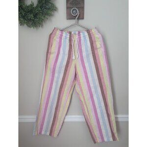 J.Crew Womens Size XS Linen Blend Pants Pastel Stripe Elastic Waist Pockets